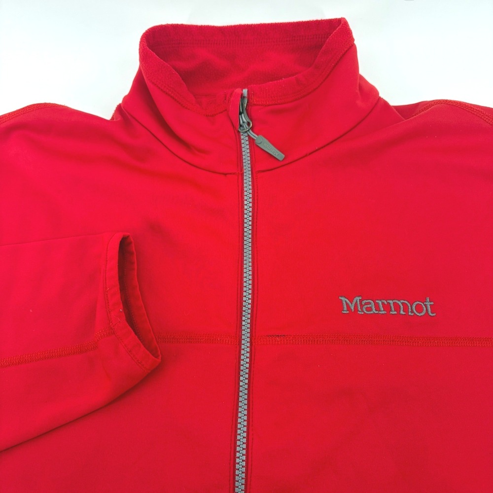 Marmot Mens Full Zip‎ Fleece Jacket Red Mock Neck Outdoor Hiking Layer Large L